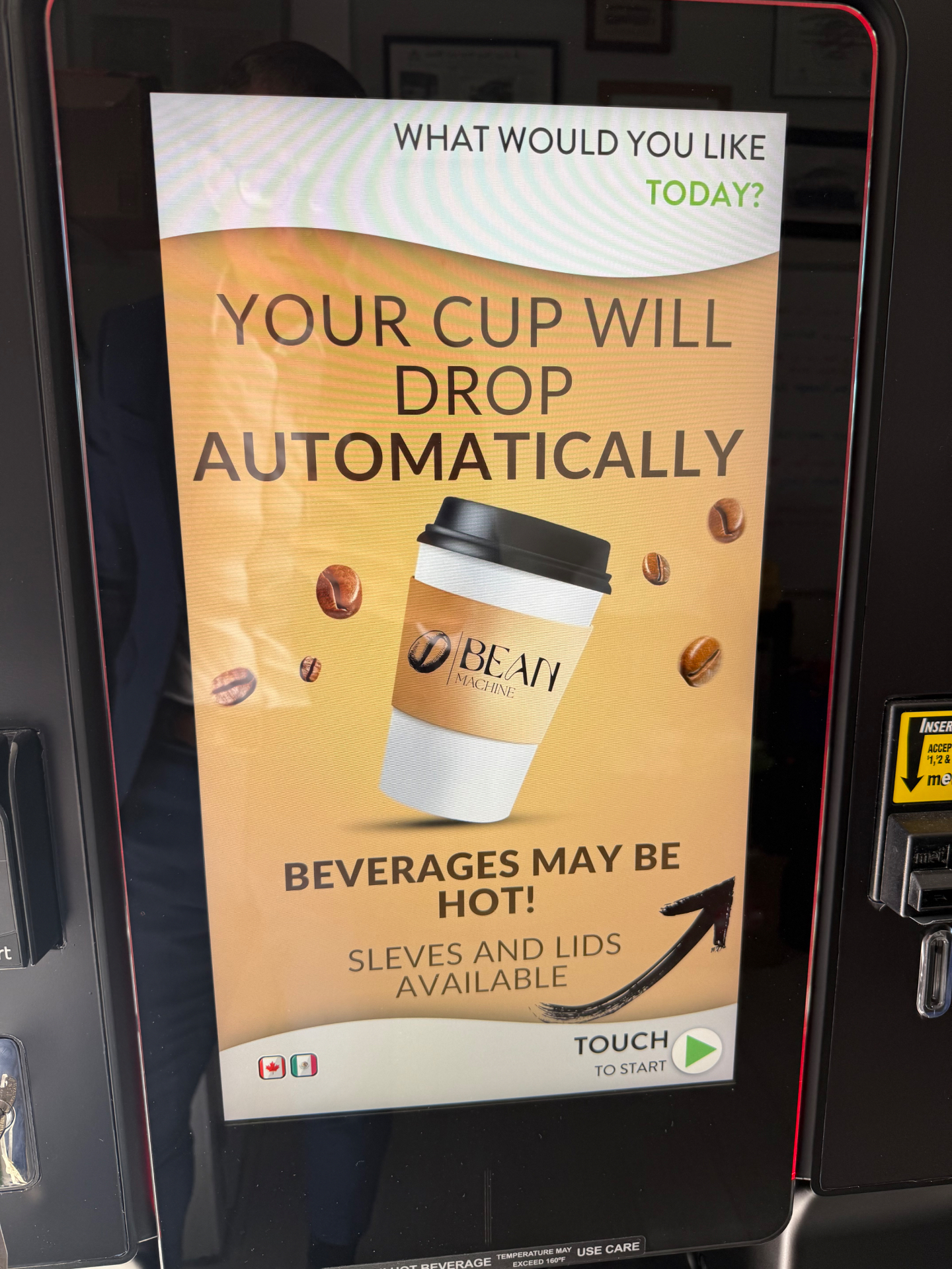 The screen explaining the automatic cup drop
